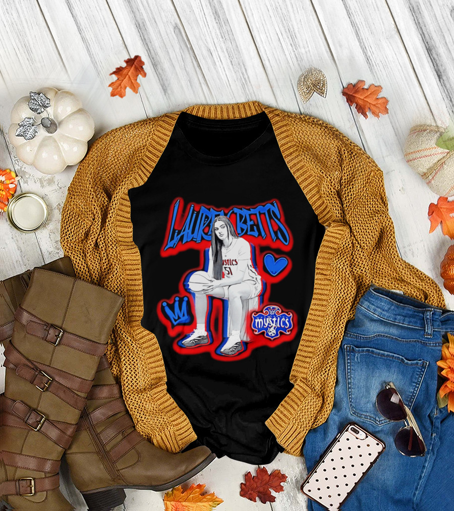 Lauren Betts Washington Mystics Basketball No. 51 Mystics Logo and Heart T-Shirt