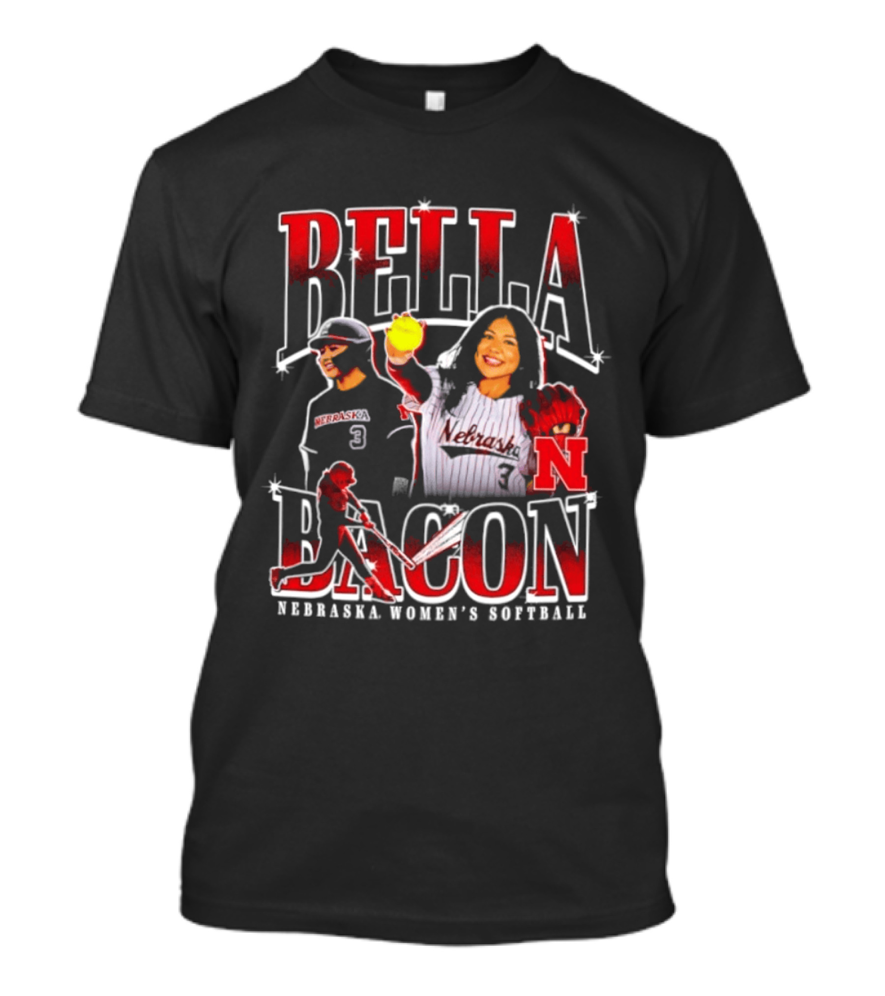 Bella Bacon Nebraska Women's Softball Cornhuskers 90s Bootleg Collage T-Shirt