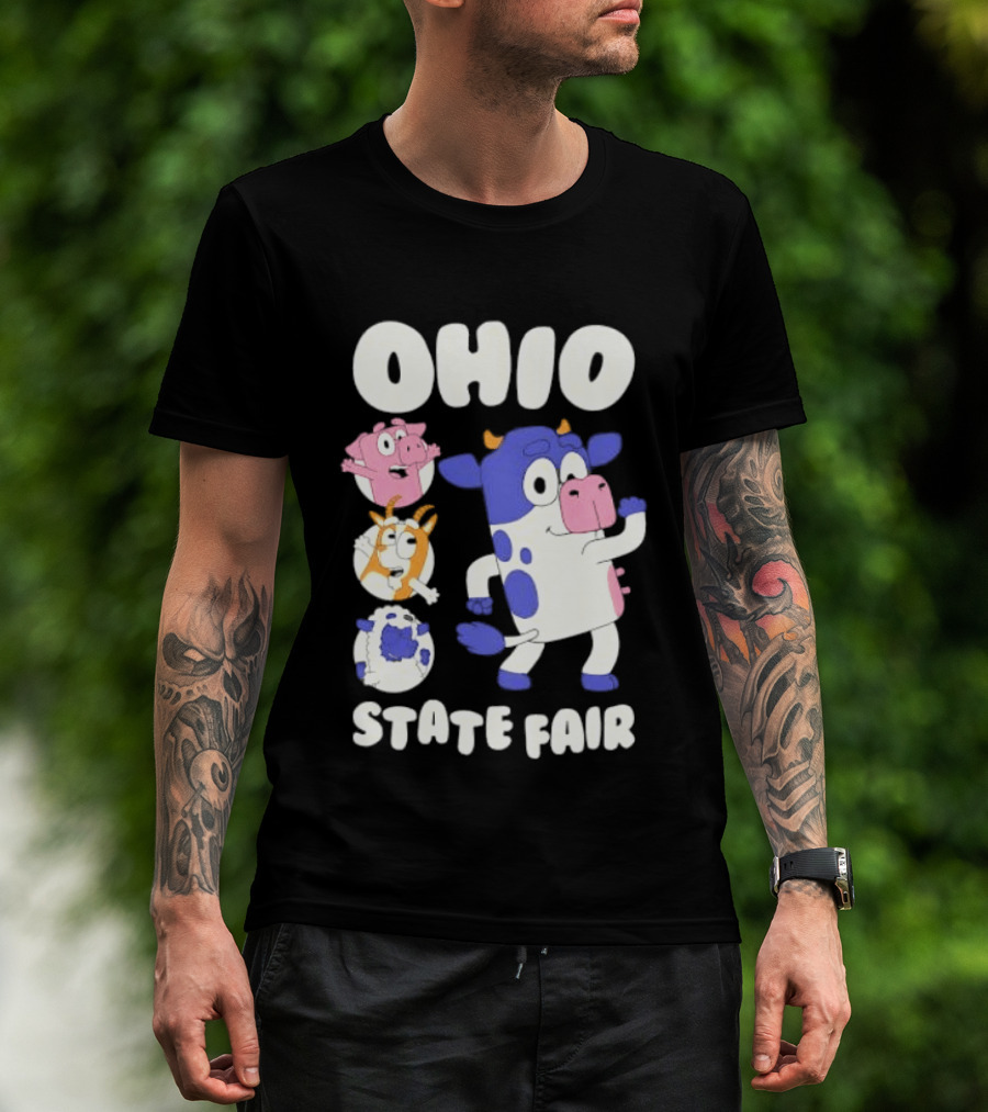 Blue Spotted Cow Pink Pig White Orange Goat Blue Sheep Farm T-Shirt