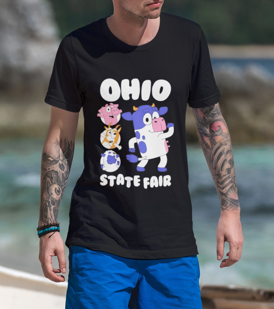 Blue Spotted Cow Pink Pig White Orange Goat Blue Sheep Farm T-Shirt