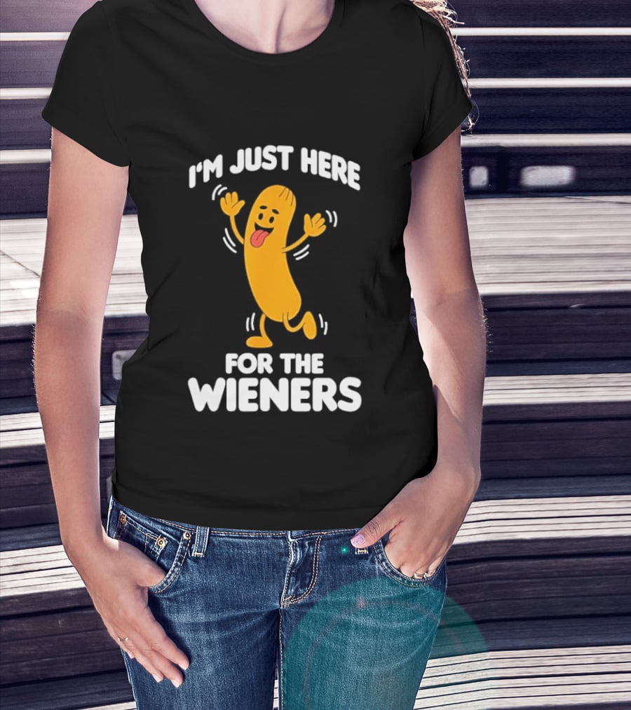 Dancing Hot Dog Sausage Food Party I'm Just Here For The Wieners T-Shirt