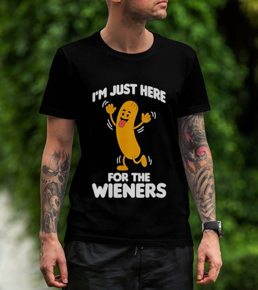 Dancing Hot Dog Sausage Food Party I'm Just Here For The Wieners T-Shirt