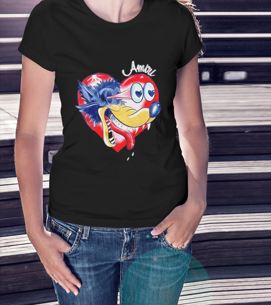 Heart Wolf Amiri Iconic Pop Art Style Fusion T-Shirt