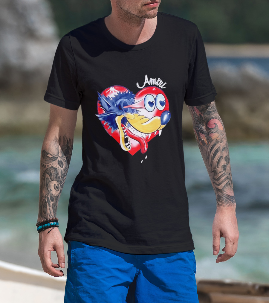 Heart Wolf Amiri Iconic Pop Art Style Fusion T-Shirt