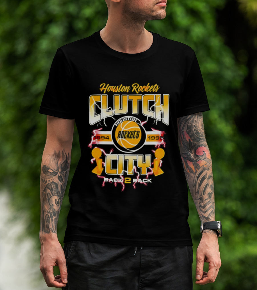 Houston Rockets Clutch City Back 2 Back 1994 1995 Basketball Trophy Champions T-Shirt