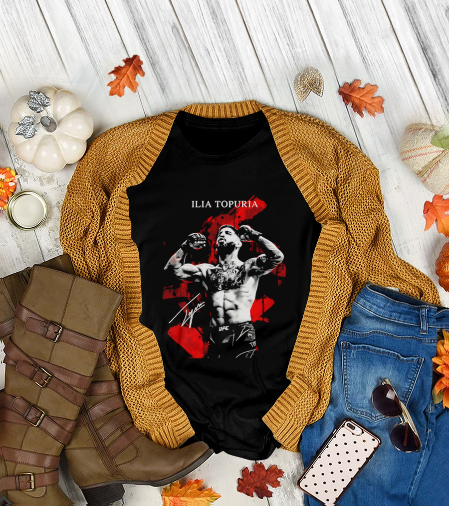 Ilia Topuria UFC Fighter Bold Red Abstract T-Shirt