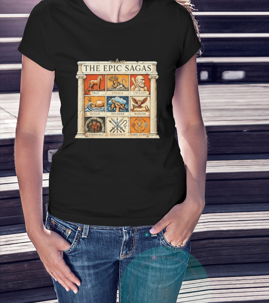 The Epic Sagas Odysseus Trojan War Ocean Thunder Underworld Cyclops Vengeance Heroic Journey T-Shirt