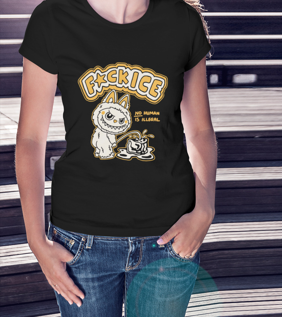 Fck Ice No Human Is Illegal Meme Labubu T-Shirt