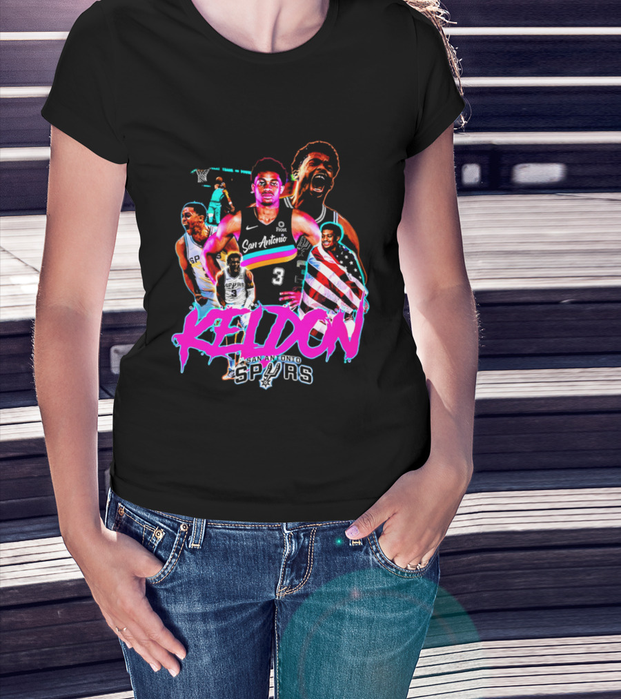 San Antonio Spurs Keldon Johnson Collage Vibrant Basketball Player T-Shirt