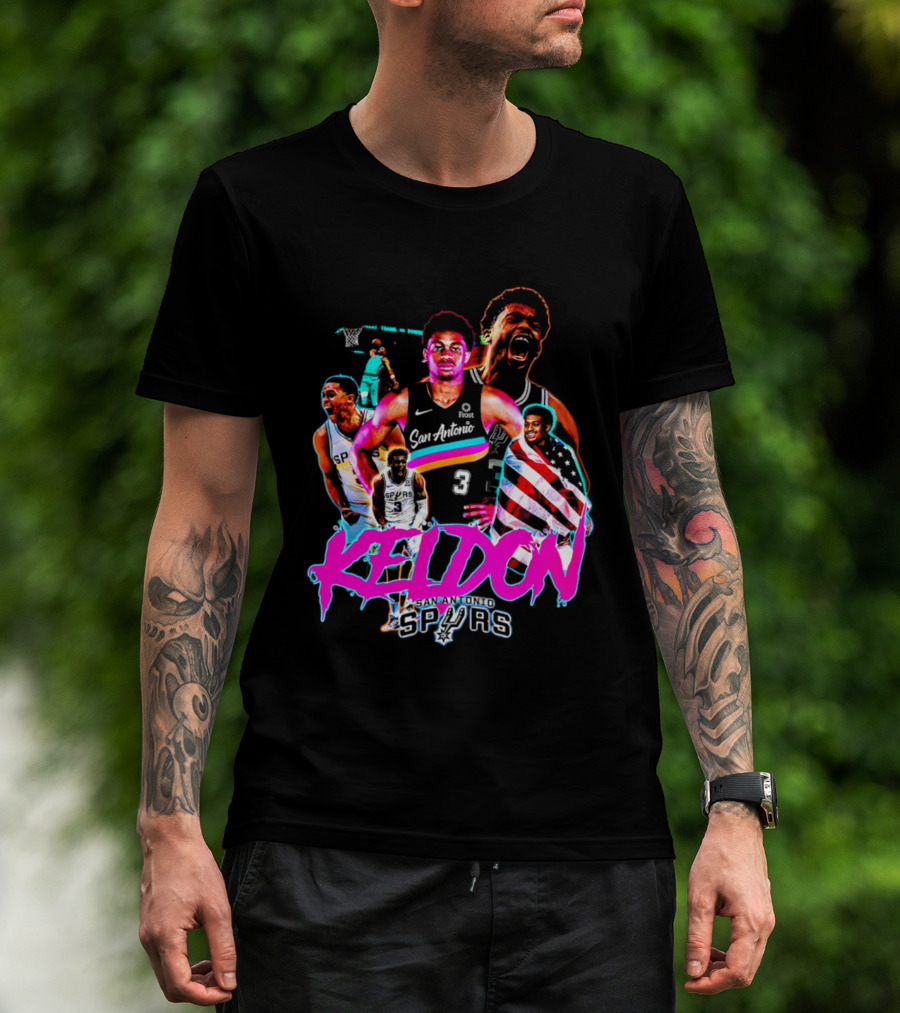 San Antonio Spurs Keldon Johnson Collage Vibrant Basketball Player T-Shirt