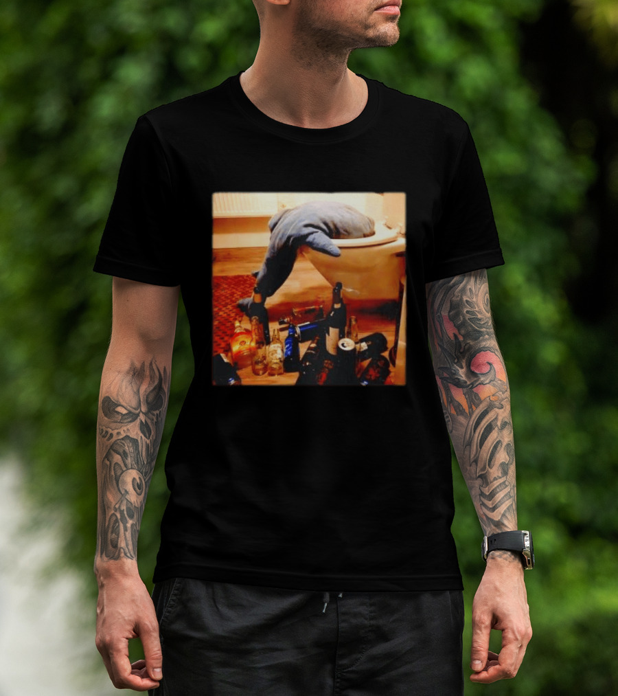 Shark Over Toilet With Alcohol Bottles Party Aftermath T-Shirt
