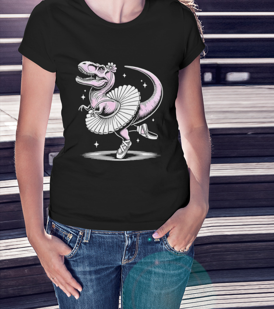 Tyrannosaurus Rex Pink Ballerina Tutu Pointe Shoes Dancing T-Shirt