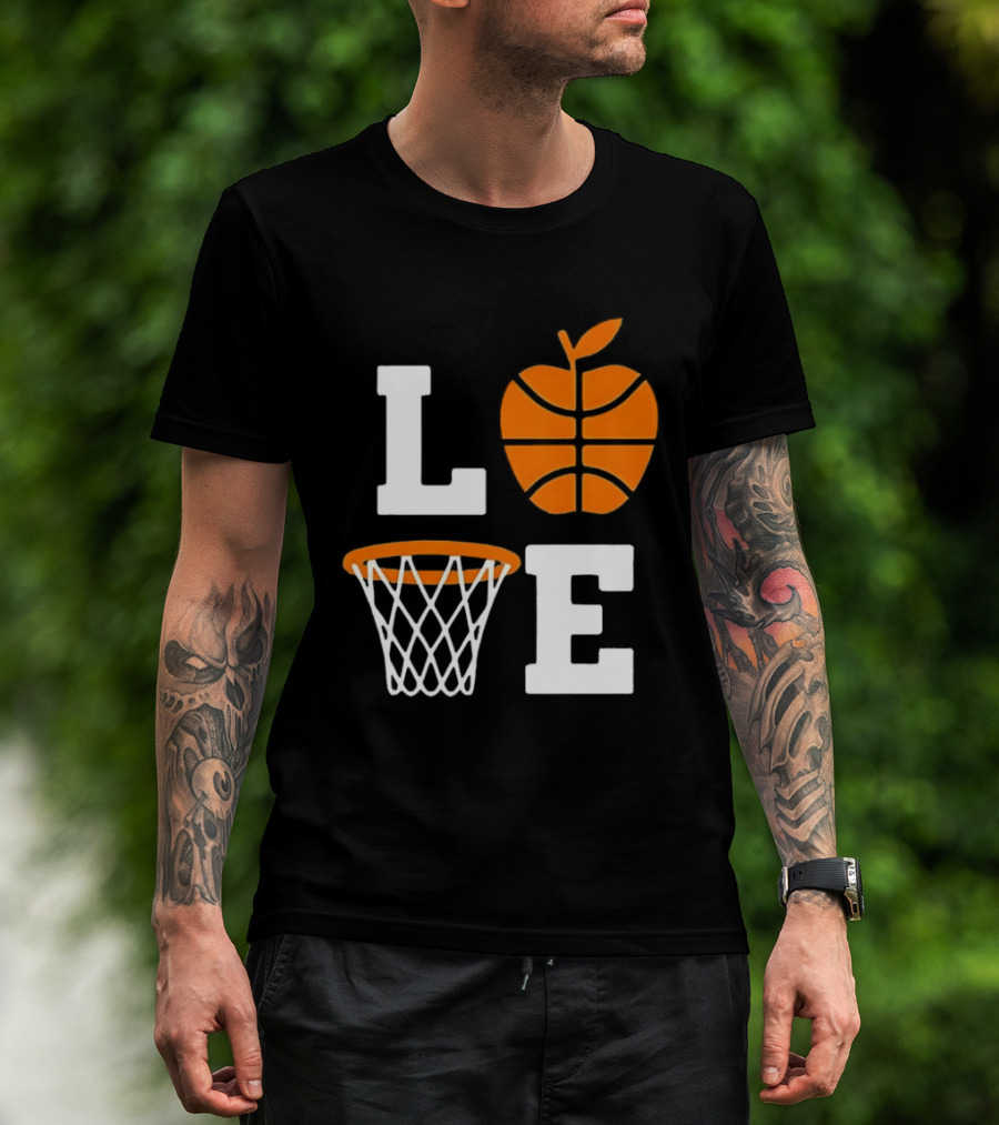 Love Apple Basketball Net Coach Teacher Player School Court Gameday T-Shirt