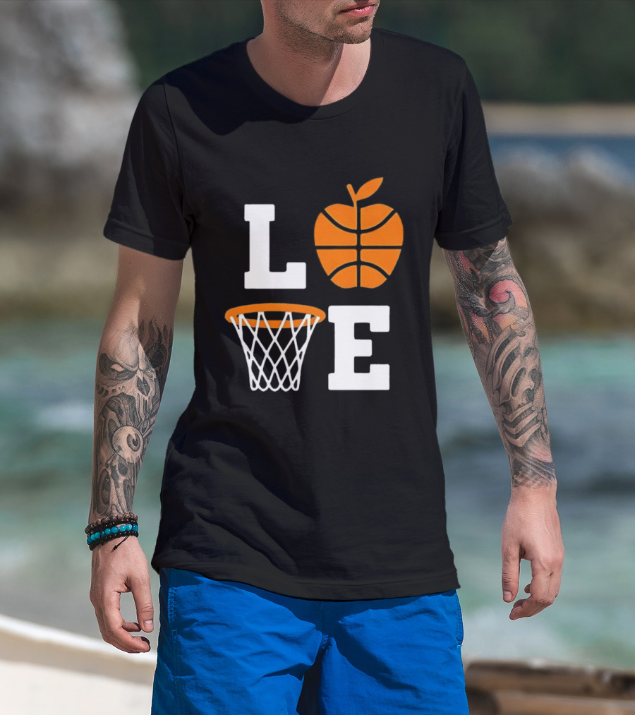 Love Apple Basketball Net Coach Teacher Player School Court Gameday T-Shirt