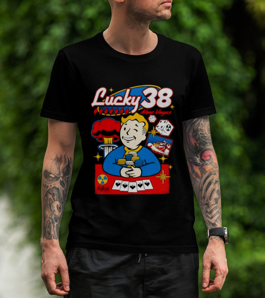 Lucky 38 New Vegas Vault Boy Poker Explosion T-Shirt