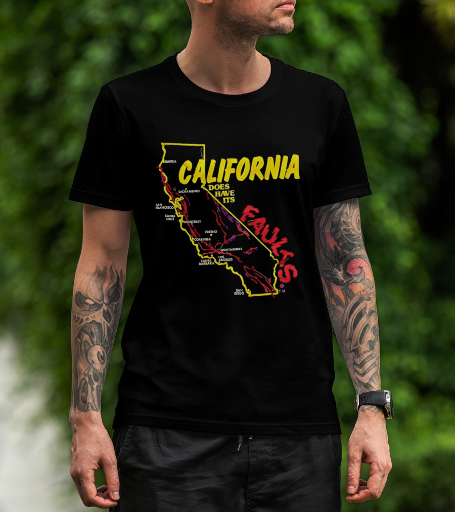 California State Map Geological Fault Lines San Francisco Los Angeles Faults T-Shirt