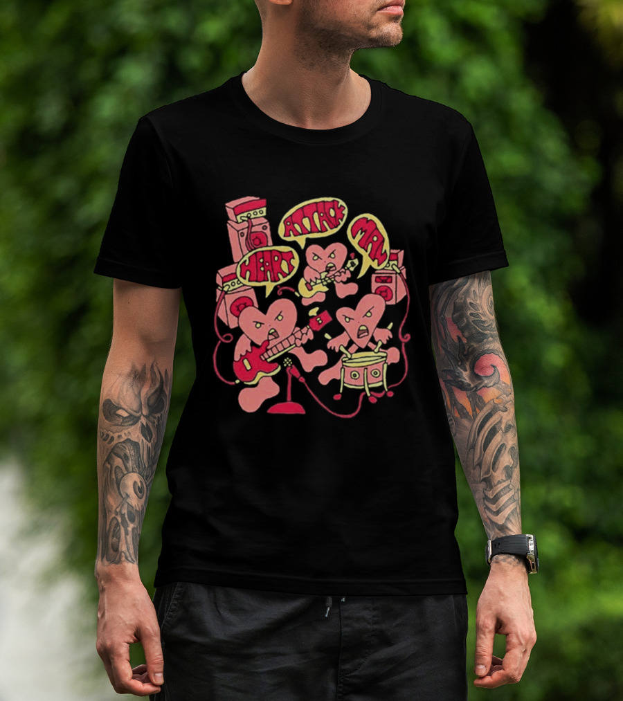 Heart Attack Man Band Of Hearts Playful Cartoon Musicians T-Shirt