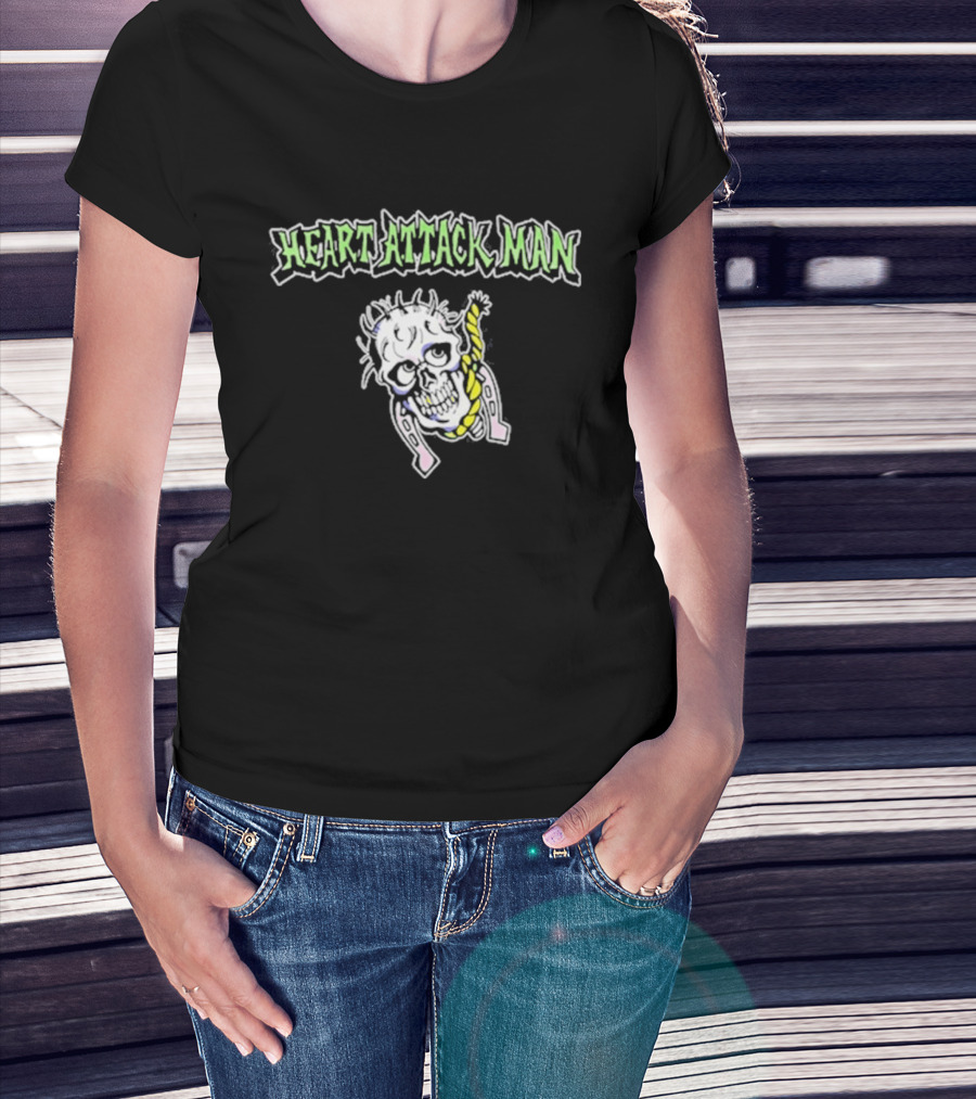Heart Attack Man Skull Noose Pale Green Text Yellow Rope T-Shirt
