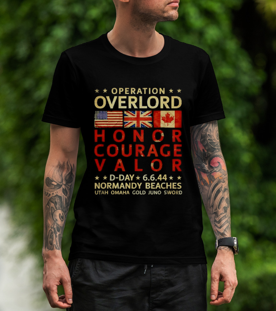 Operation Overlord Honor Courage Valor D Day 6.6.44 Normandy Beaches Utah Omaha Gold Juno Sword T-Shirt