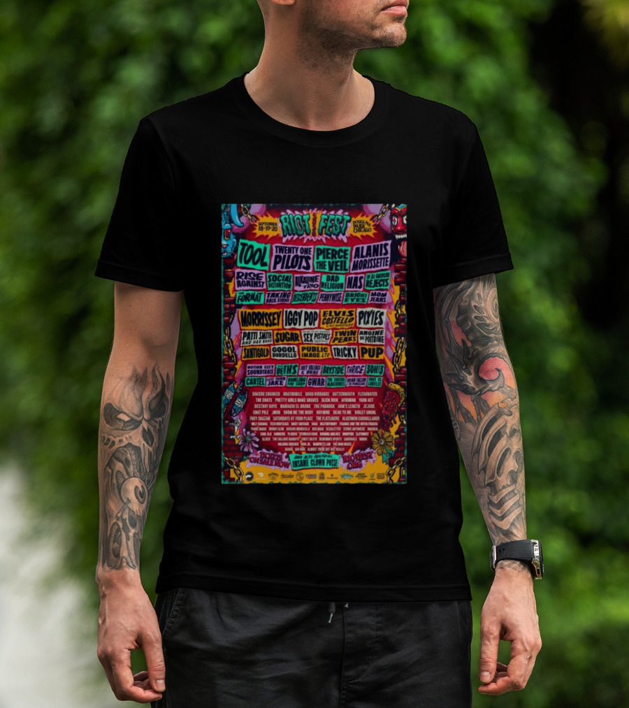 Riot Fest 2026 Lineup Featuring Tool Nine Inch Nails Iggy Pop Pixies Chicago T-Shirt