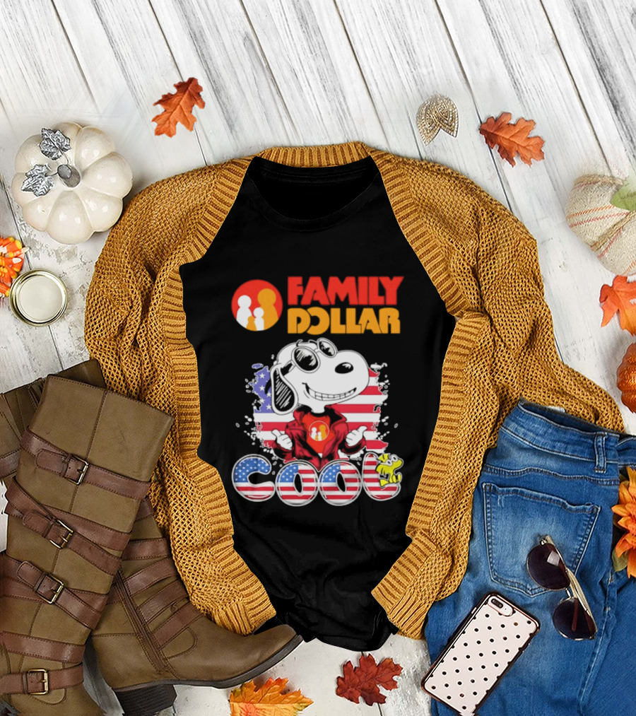 Family Dollar Snoopy I Love Cool Woodstock American Flag T-Shirt