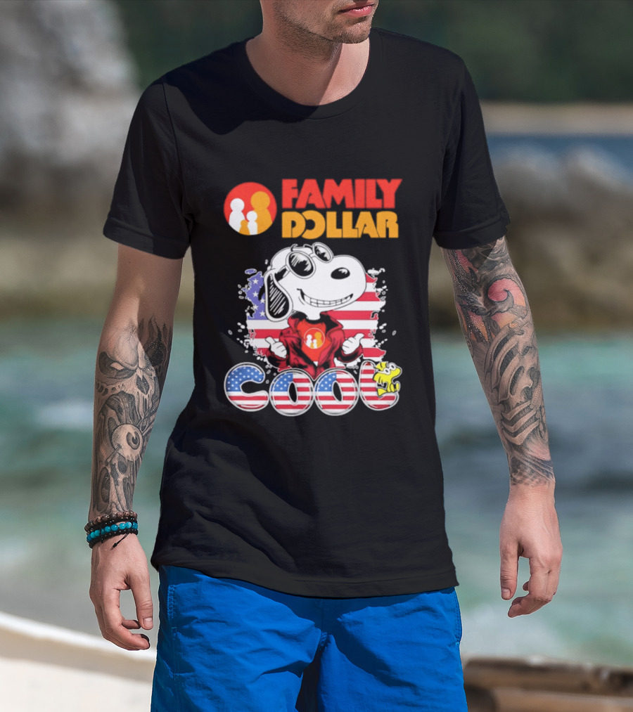 Family Dollar Snoopy I Love Cool Woodstock American Flag T-Shirt