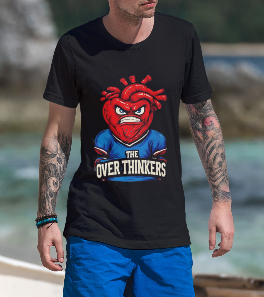 The Overthinkers Varsity Angry Heart Bold Red Blue T-Shirt