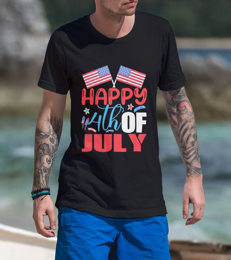 American Independence Day Happy 4th Of July USA Flags Celebration T-Shirt