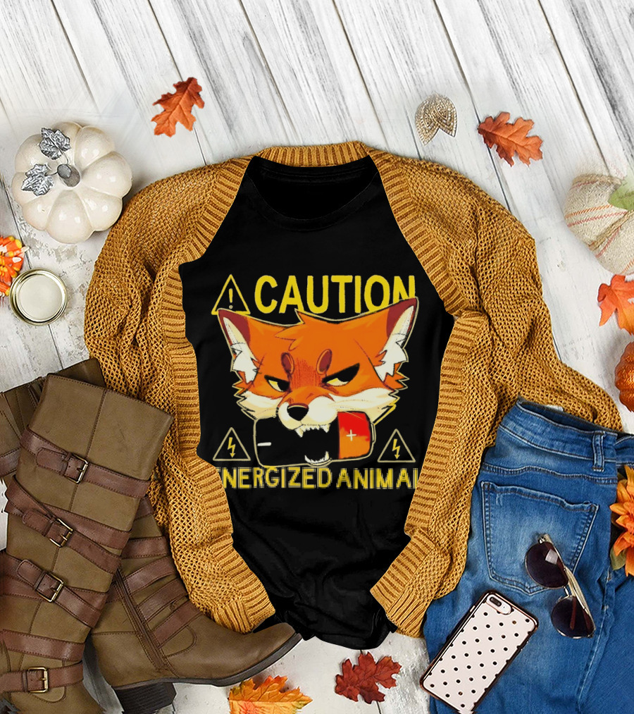Caution Energized Animal Fox Battery Warning T-Shirt
