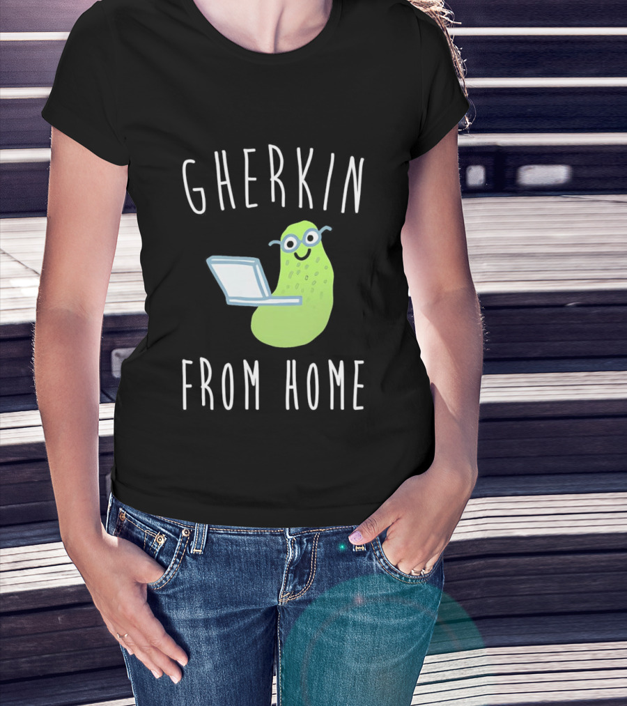 Gherkin From Home Cute Pickle With Laptop T-Shirt
