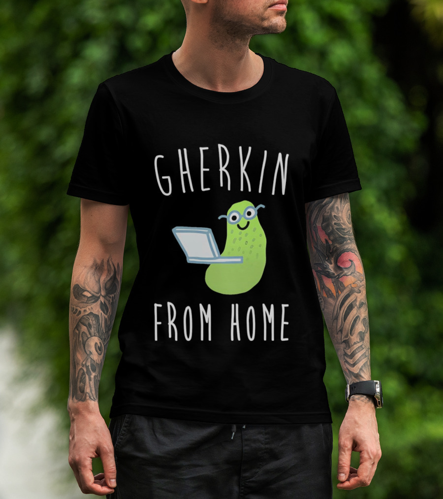 Gherkin From Home Cute Pickle With Laptop T-Shirt