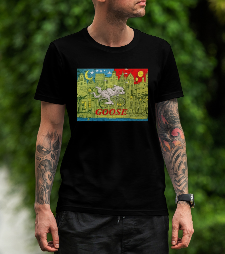 Goose Amsterdam Netherlands 2026 Melkweg Max 27 28 May Gig Bicycle Moon Sun Wolf Houses T-Shirt