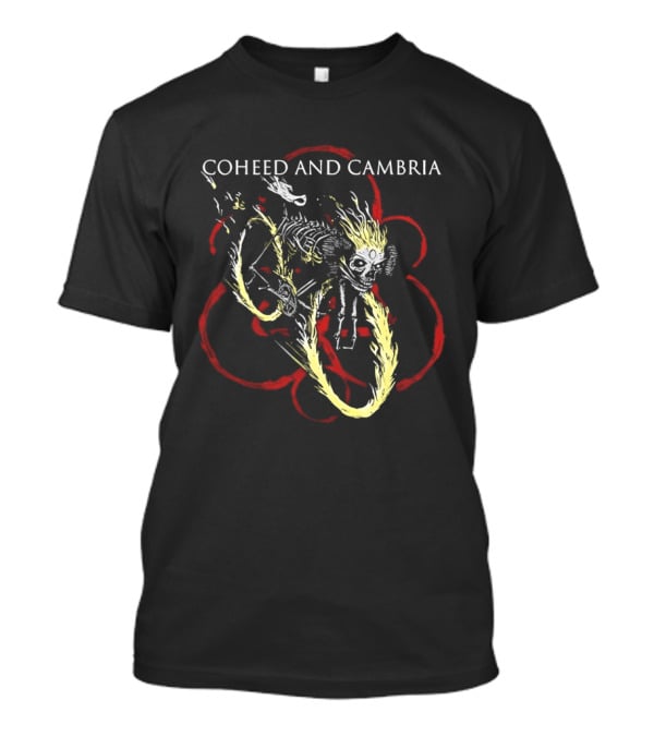 Coheed And Cambria Skeleton With Flame Hair Red Circle T-Shirt