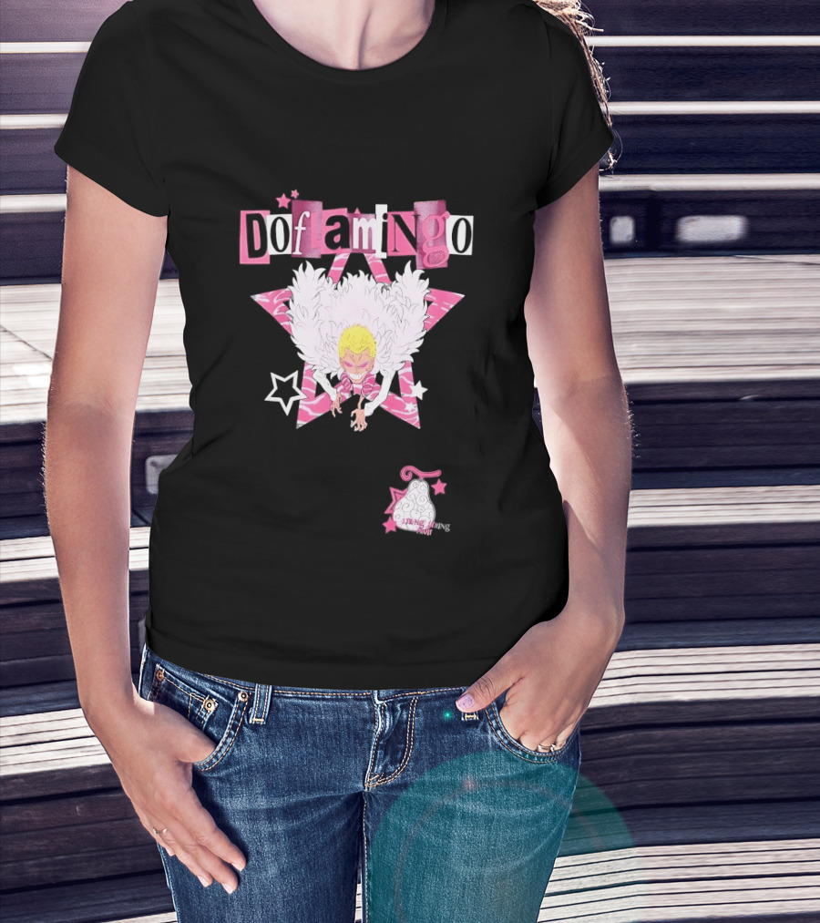 Doflamingo One Piece Pink Star Feathered Cape Anime T-Shirt