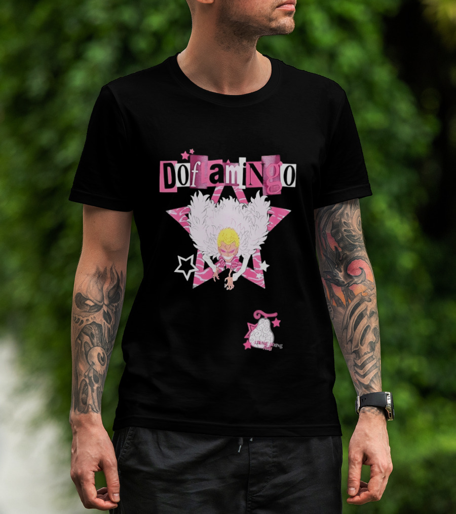 Doflamingo One Piece Pink Star Feathered Cape Anime T-Shirt
