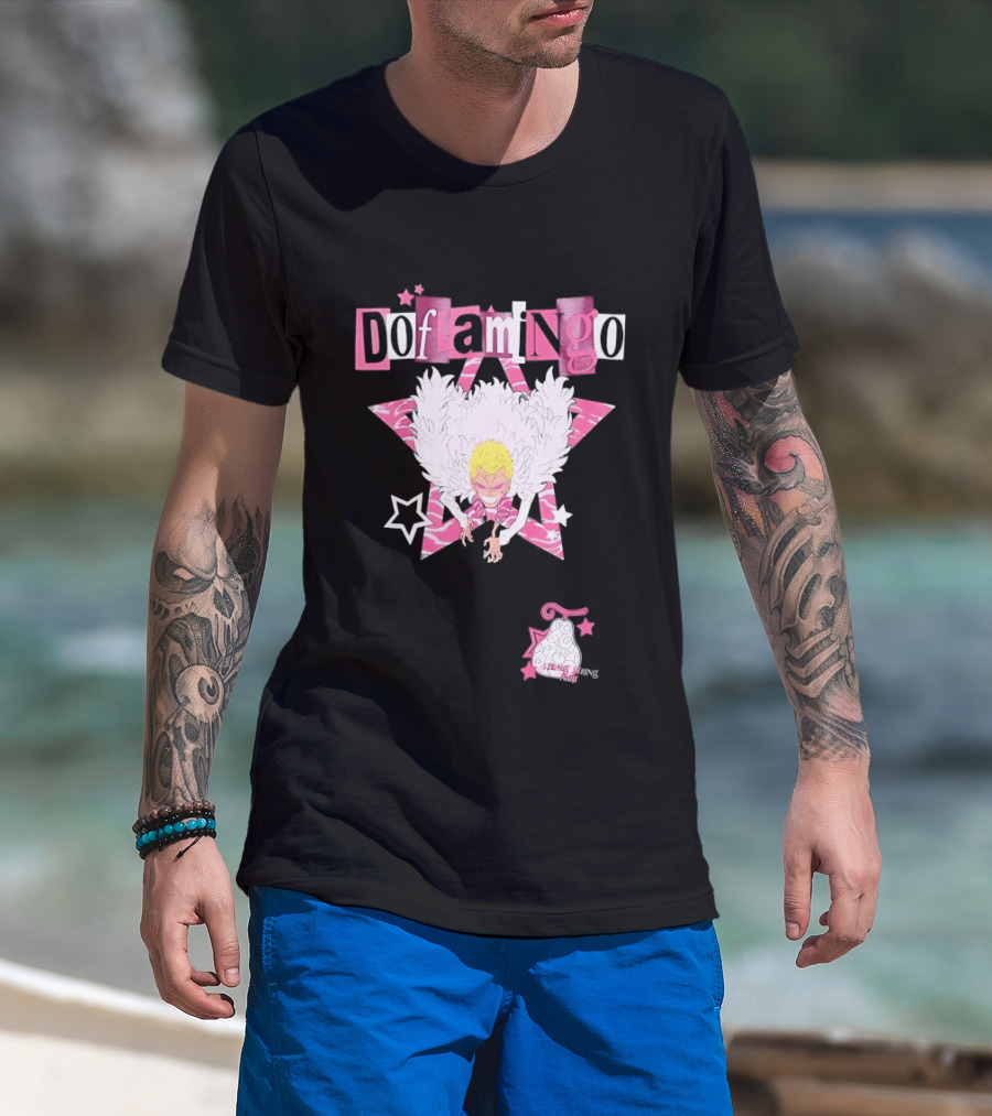 Doflamingo One Piece Pink Star Feathered Cape Anime T-Shirt