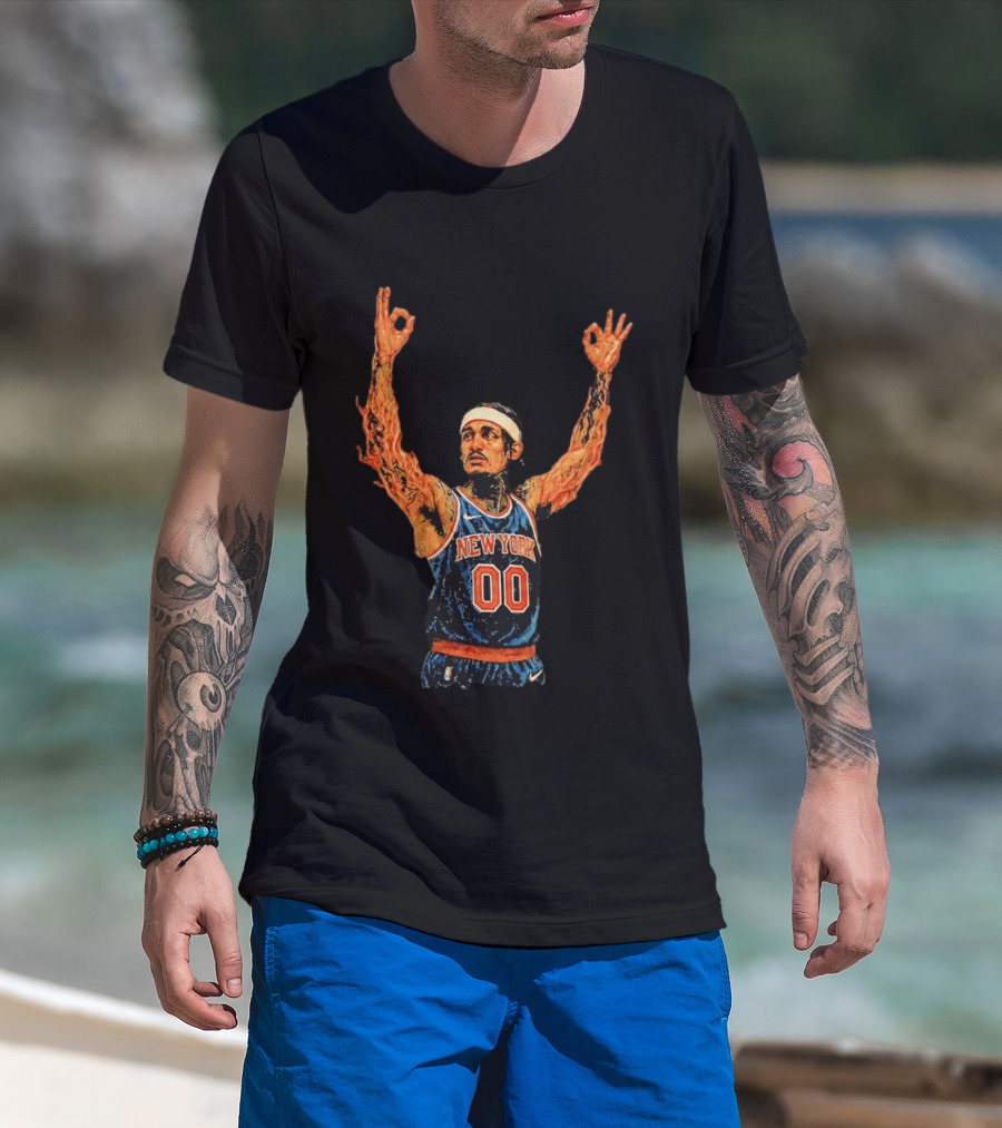 Jordan Clarkson New York Knicks Flaming Arms Basketball Game 1 2026 T-Shirt