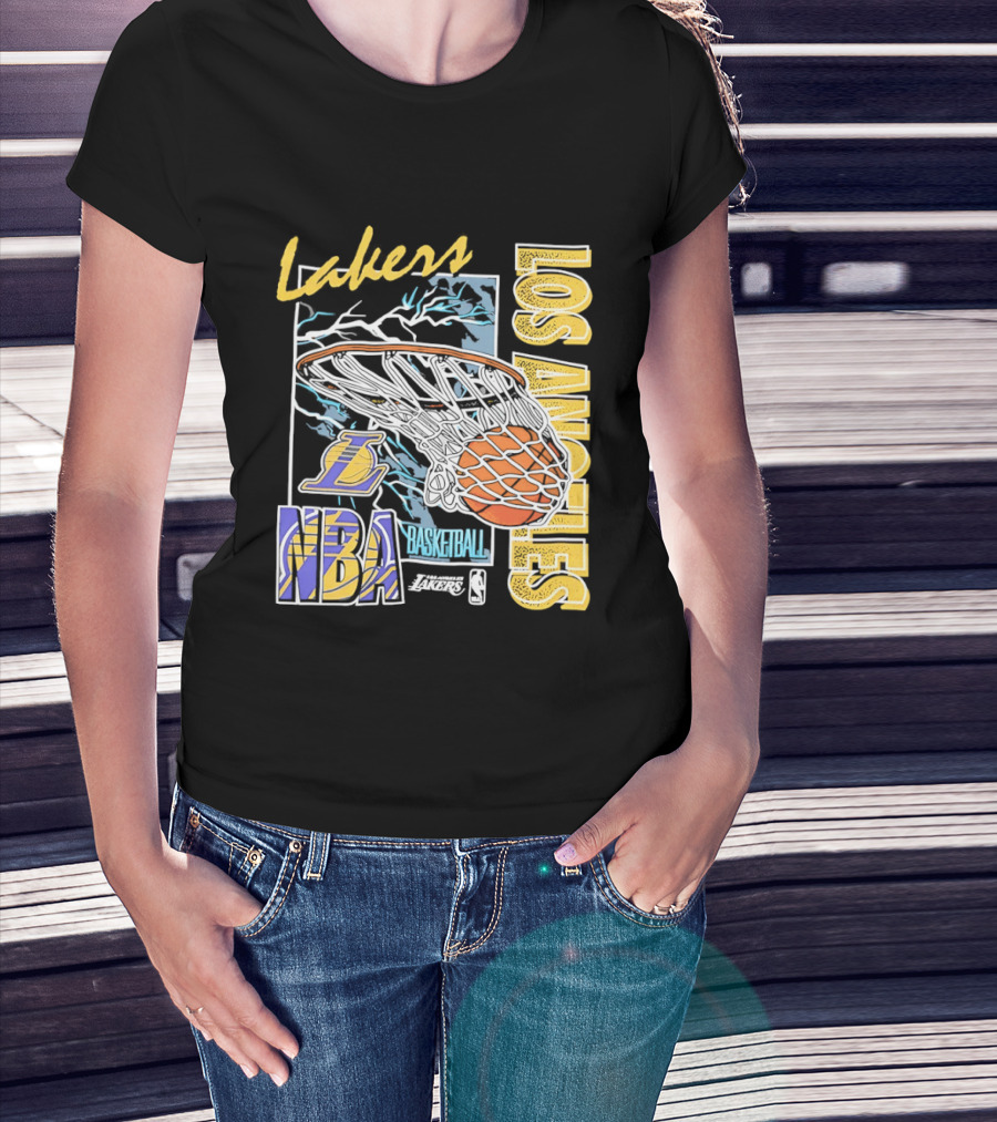 Lakers Los Angeles NBA Basketball Hoops Classic Team Yellow And Blue T-Shirt