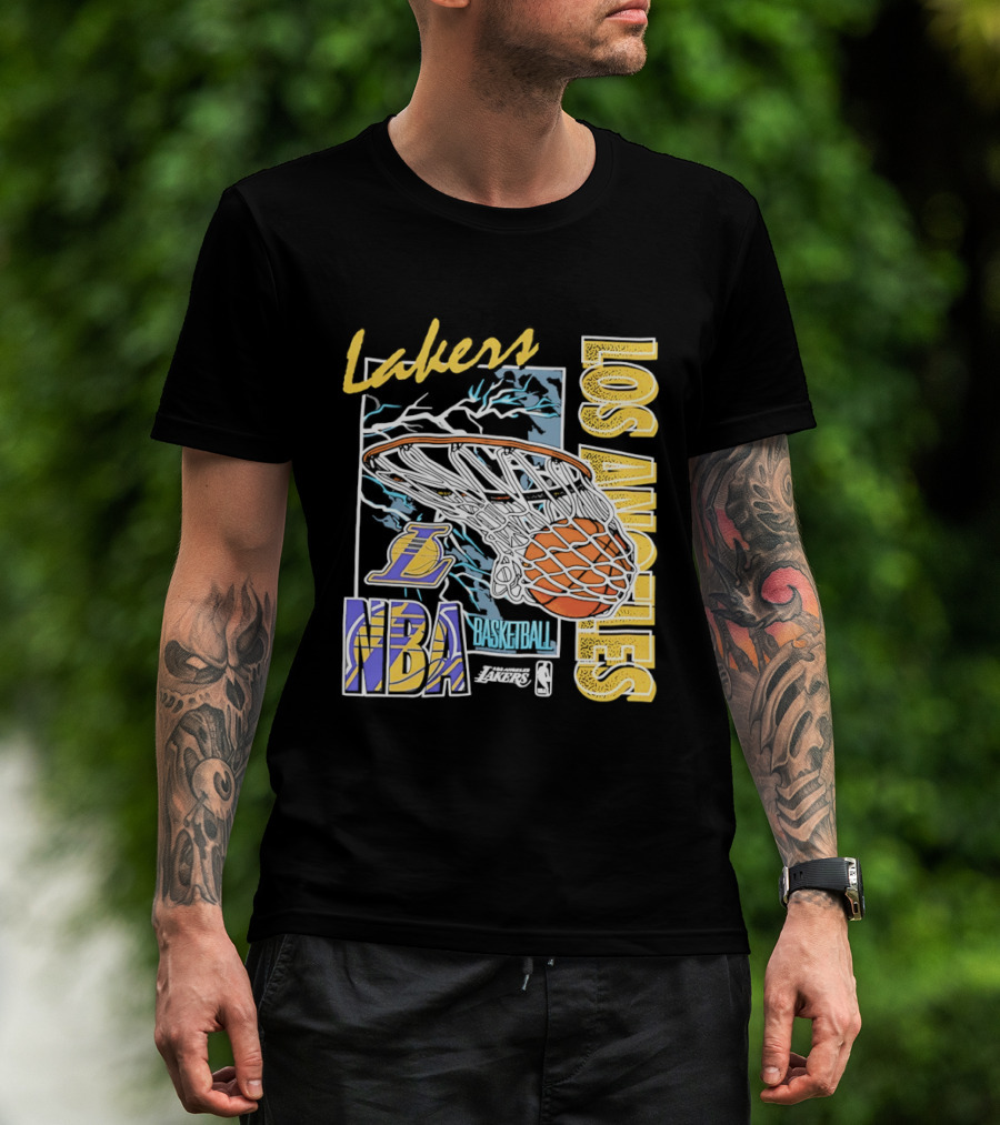 Lakers Los Angeles NBA Basketball Hoops Classic Team Yellow And Blue T-Shirt