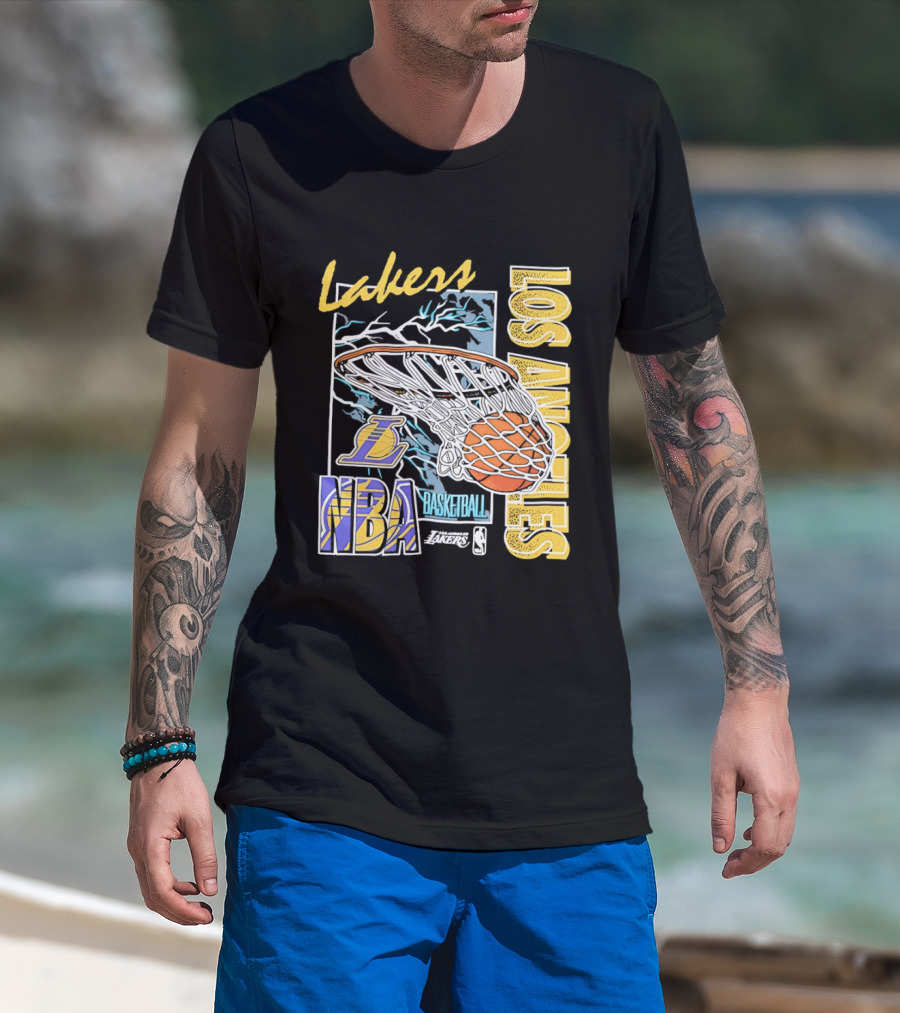Lakers Los Angeles NBA Basketball Hoops Classic Team Yellow And Blue T-Shirt