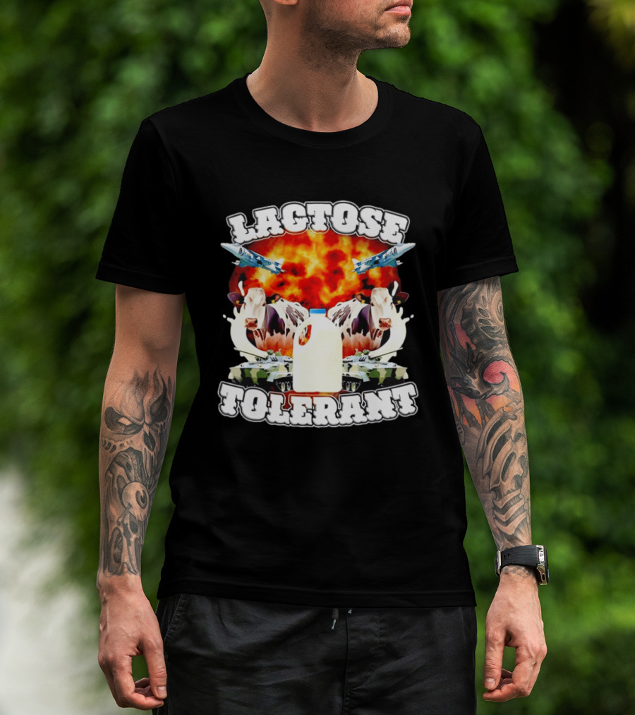 Lactose Tolerant Milk Cow Conflict With Military Jets And Tanks Explosion T-Shirt