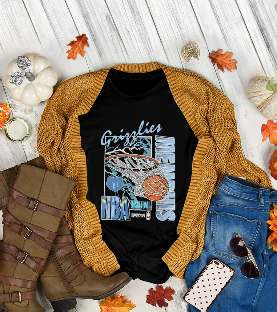 Grizzlies Memphis Basketball NBA Bear Logo and Hoop T-Shirt