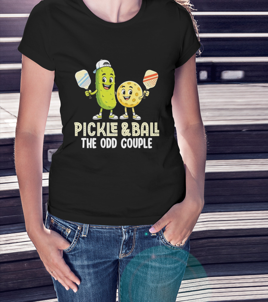 Pickleball Pickle And Ball The Odd Couple Pickle & Ball Paddle Fun T-Shirt