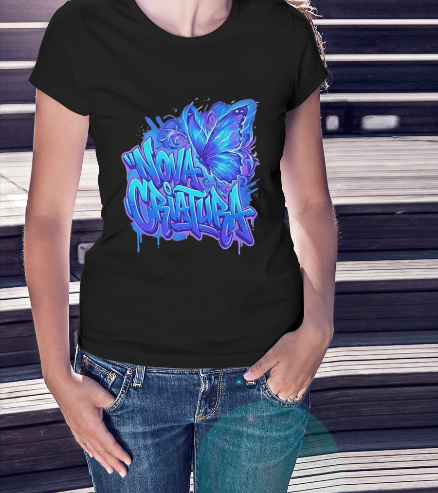Nova Criatura Butterfly Electric Blue Street Art Aesthetic T-Shirt