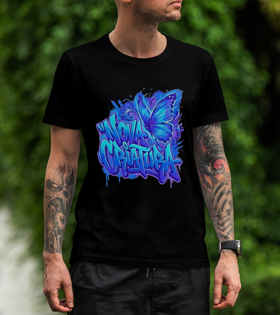 Nova Criatura Butterfly Electric Blue Street Art Aesthetic T-Shirt