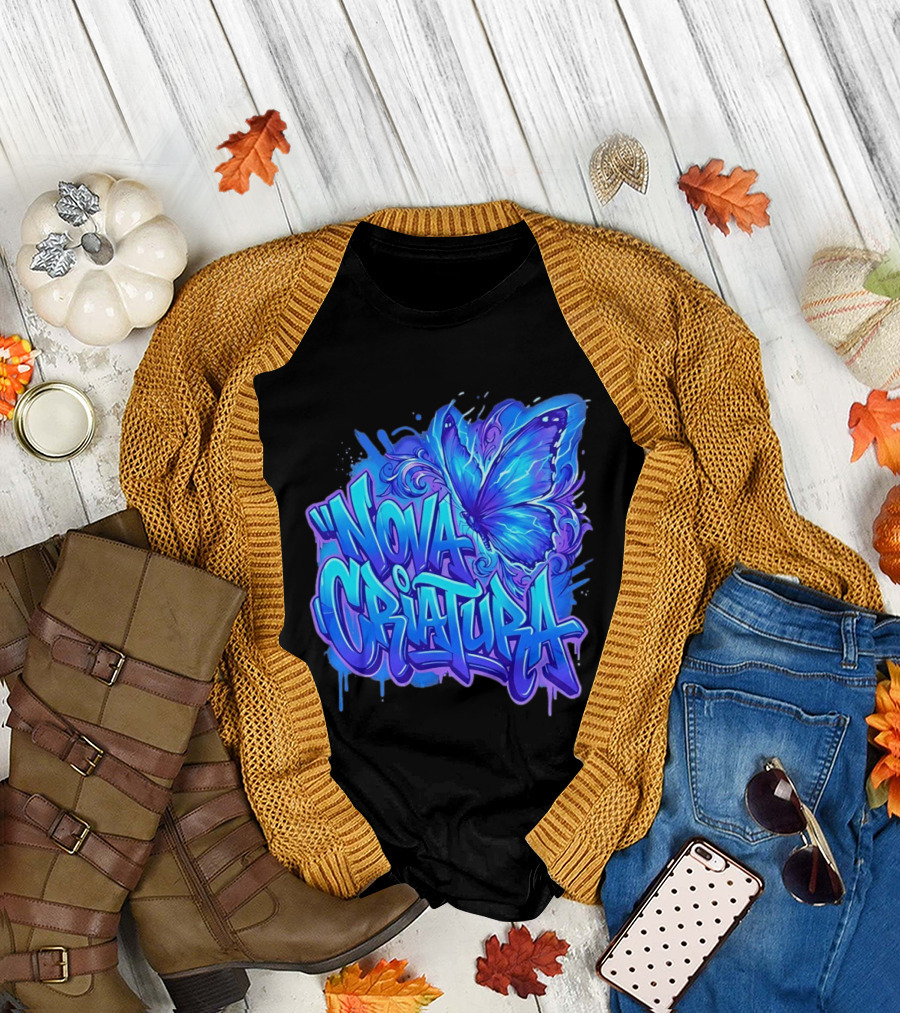 Nova Criatura Butterfly Electric Blue Street Art Aesthetic T-Shirt