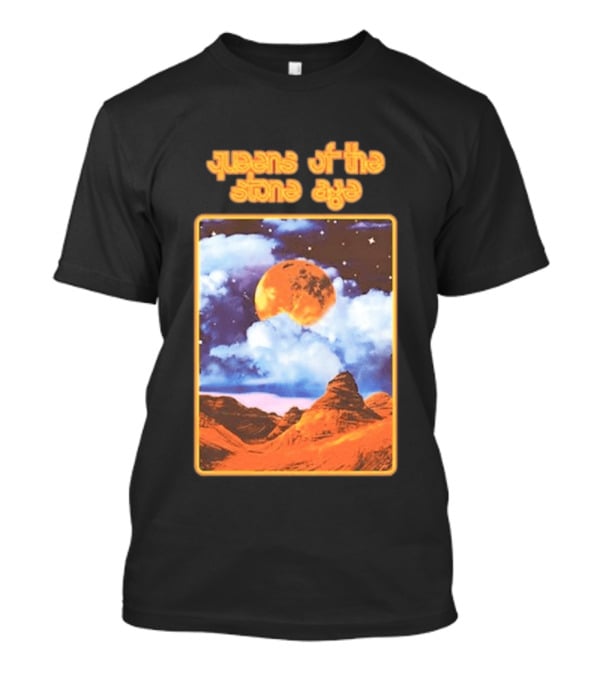 Queens Of The Stone Age Moon Landscape With Orange Cloudy Night Sky And Desert Scene T-Shirt