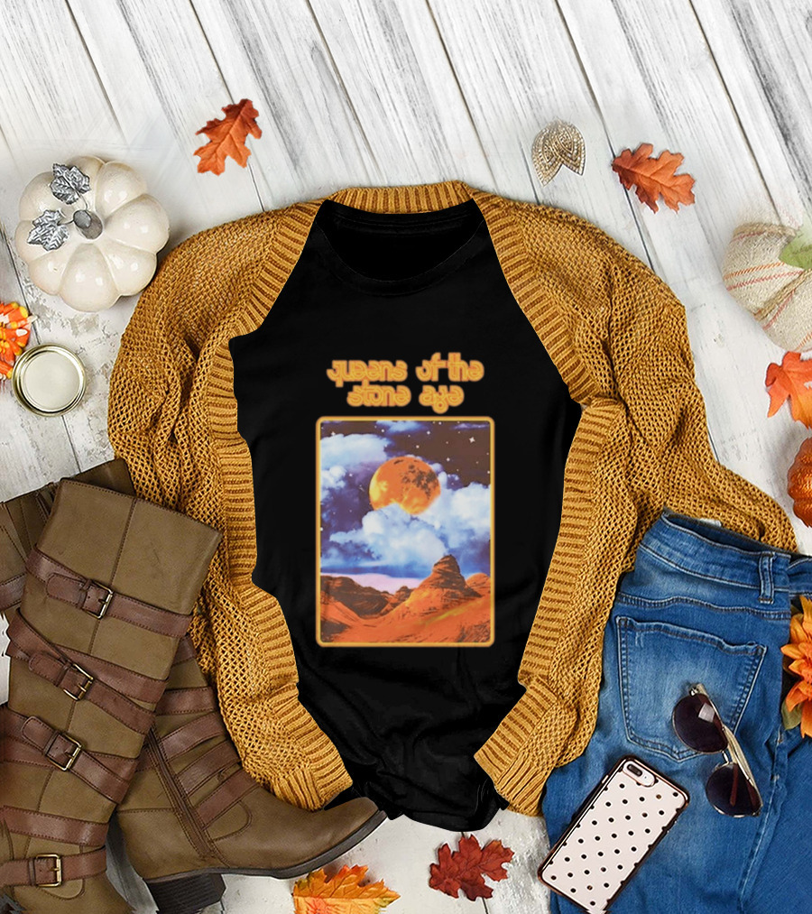 Queens of the Stone Age Moon Landscape with Orange Cloudy Night Sky and Desert Scene T-Shirt