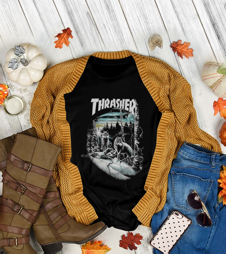 Thrasher 13 Wolves Forest Scene T-Shirt
