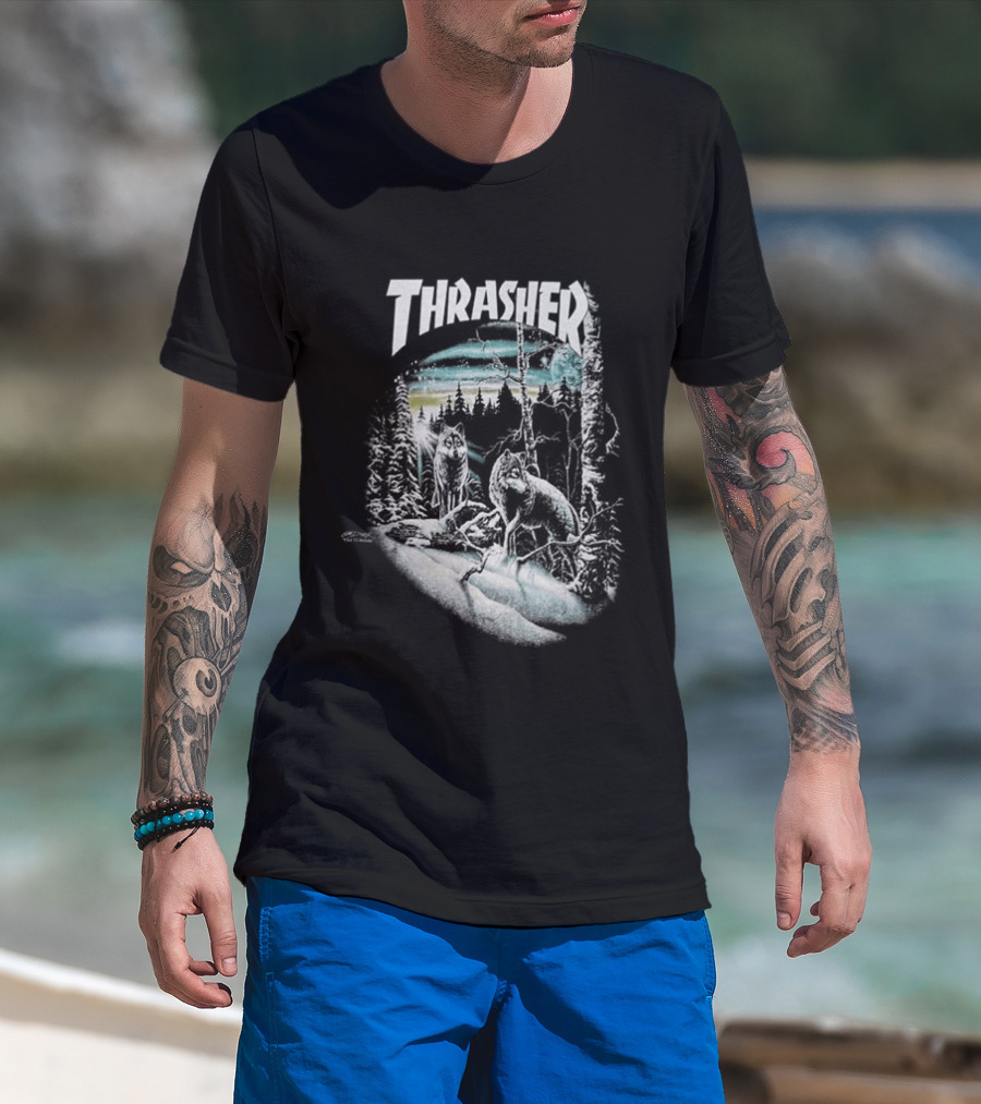 Thrasher 13 Wolves Forest Scene T-Shirt